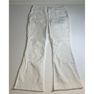 LOFT Petite White Flare Jeans Raw Hem Cropped Length Size 34/18